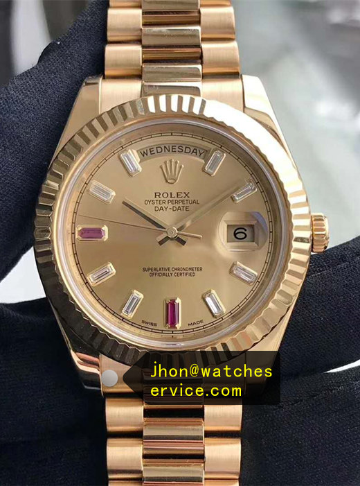Baguette Diamond Ruby Dial Yellow Gold Super Clone 41 Day-Date 218238
