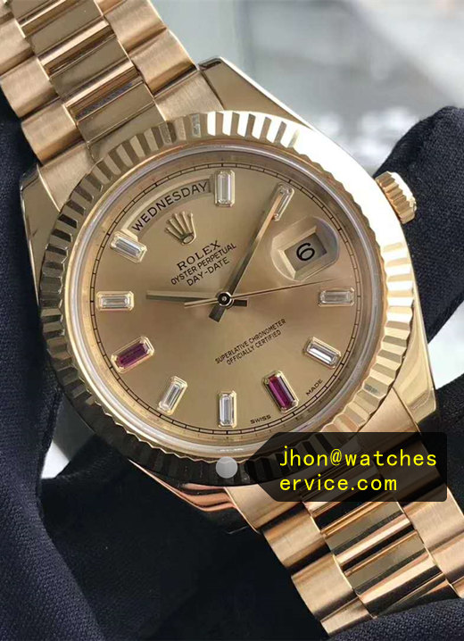 Baguette Diamond Ruby Dial Yellow Gold Super Clone 41 Day-Date 218238